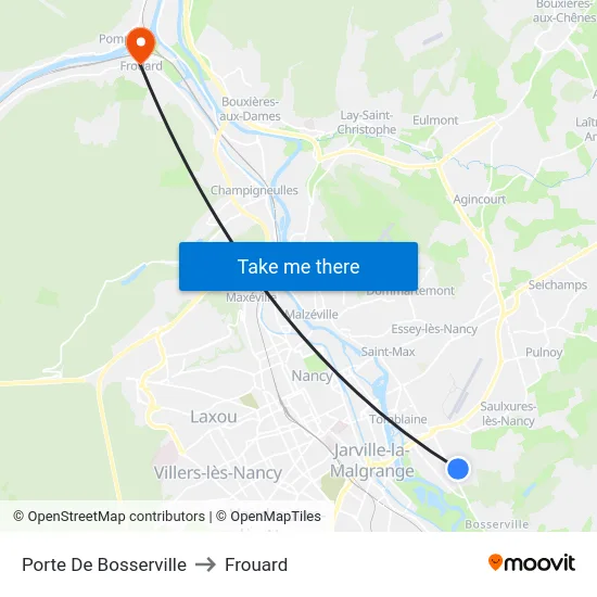 Porte De Bosserville to Frouard map