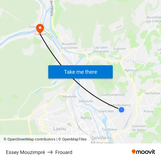 Essey Mouzimpré to Frouard map