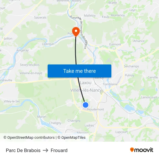 Parc De Brabois to Frouard map