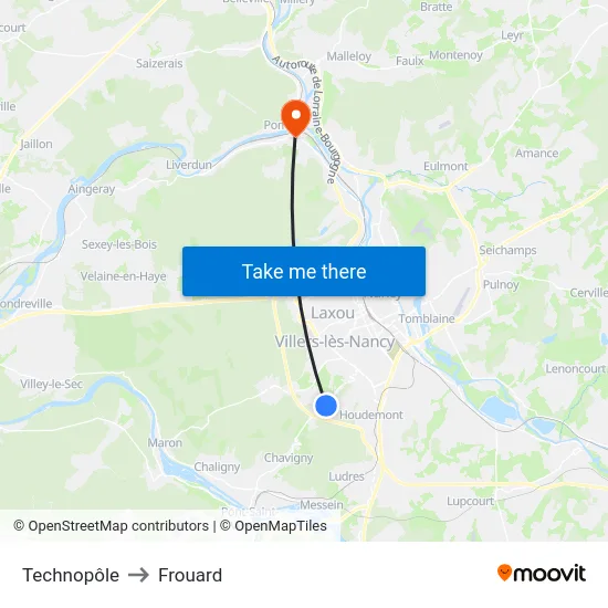 Technopôle to Frouard map