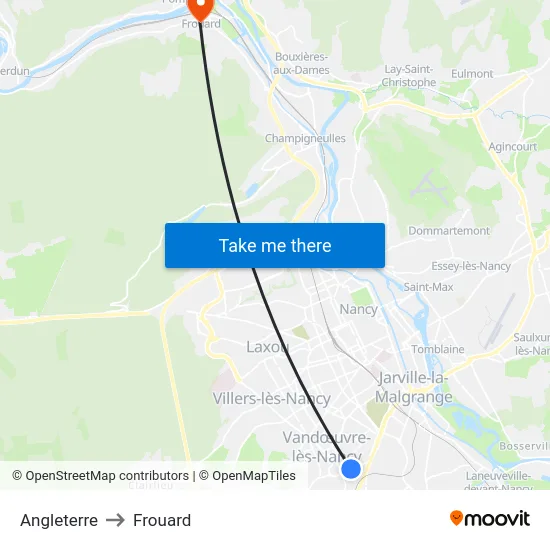 Angleterre to Frouard map