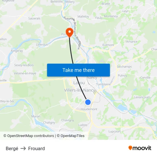 Bergé to Frouard map