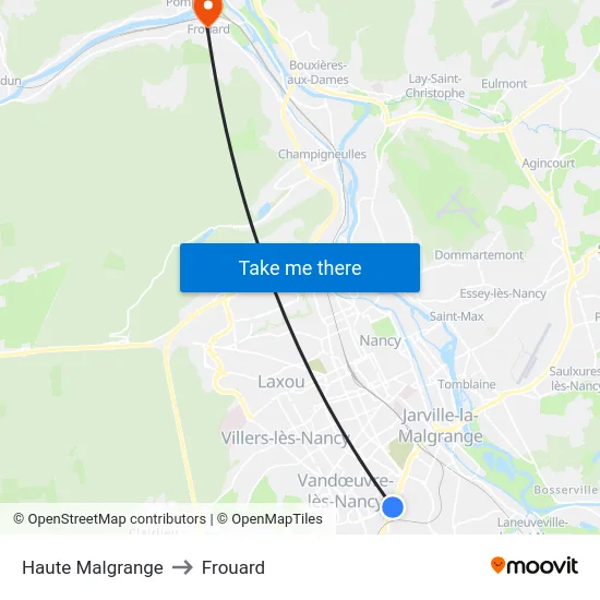 Haute Malgrange to Frouard map