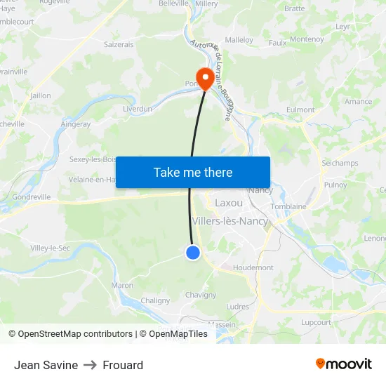 Jean Savine to Frouard map
