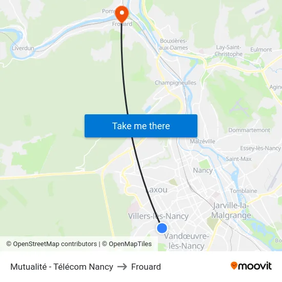Mutualité - Télécom Nancy to Frouard map