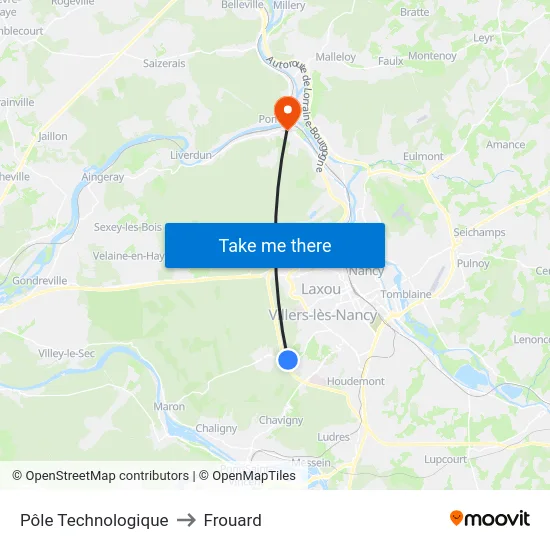 Pôle Technologique to Frouard map