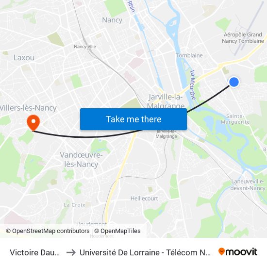 Victoire Daubié to Université De Lorraine - Télécom Nancy map