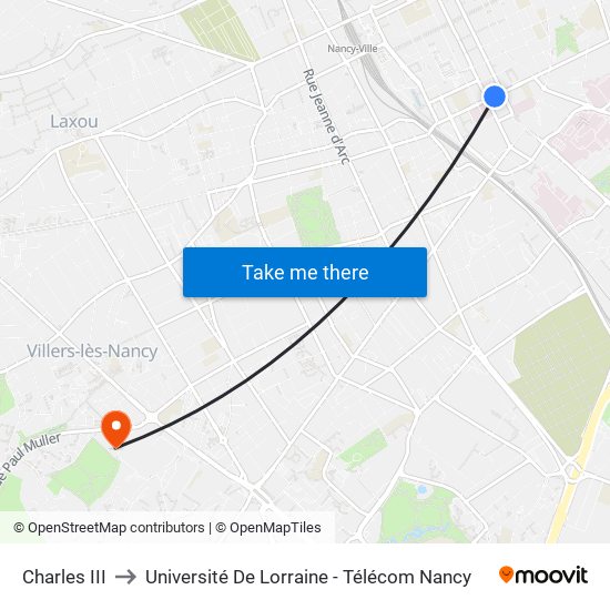 Charles III to Université De Lorraine - Télécom Nancy map