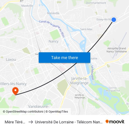 Mère Térésa to Université De Lorraine - Télécom Nancy map