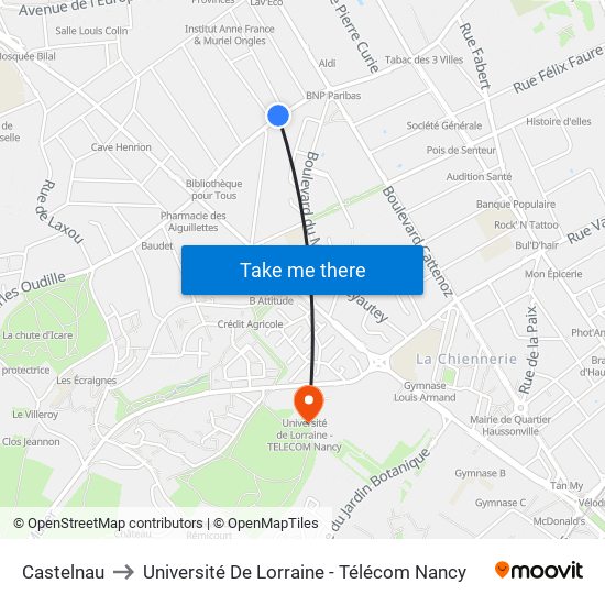 Castelnau to Université De Lorraine - Télécom Nancy map