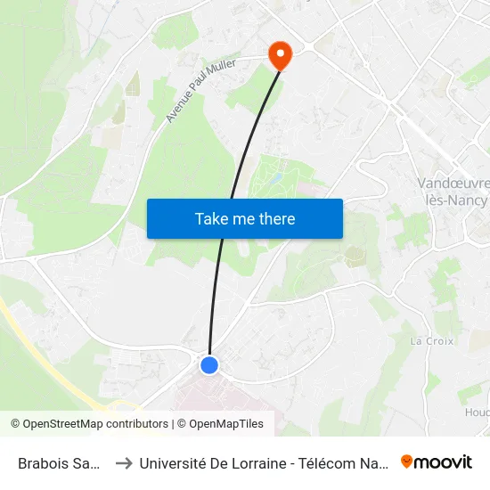 Brabois Santé to Université De Lorraine - Télécom Nancy map