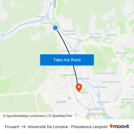 Frouard to Université De Lorraine - Présidence Léopold map