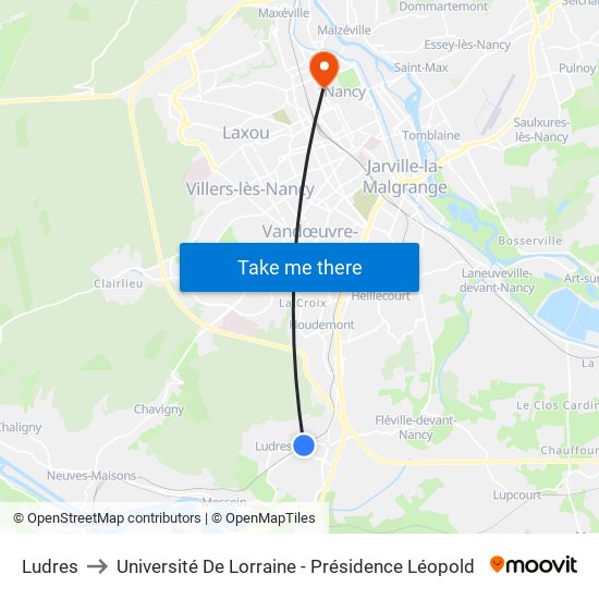 Ludres to Université De Lorraine - Présidence Léopold map