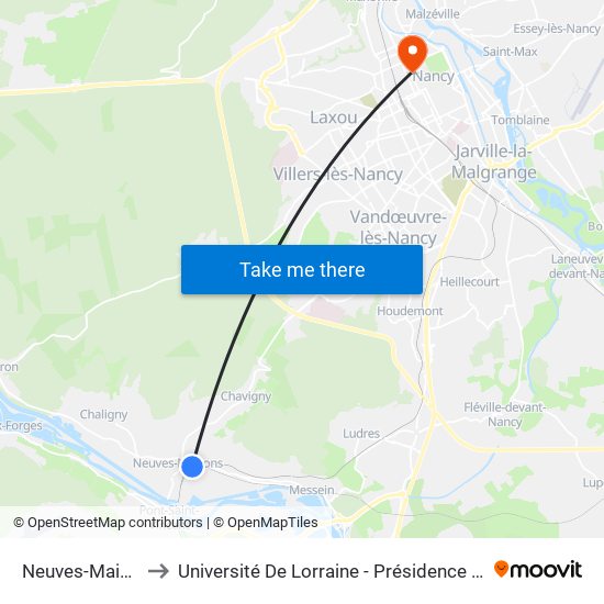 Neuves-Maisons to Université De Lorraine - Présidence Léopold map