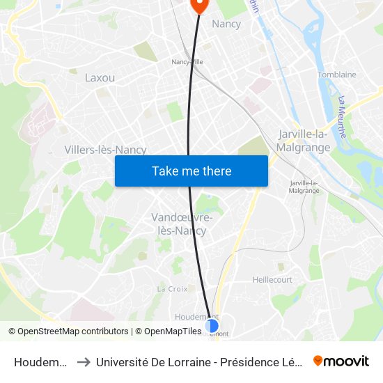 Houdemont to Université De Lorraine - Présidence Léopold map