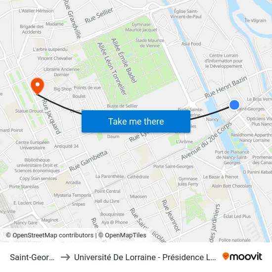 Saint-Georges to Université De Lorraine - Présidence Léopold map