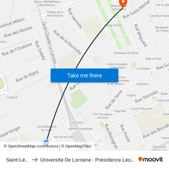 Saint-Léon to Université De Lorraine - Présidence Léopold map