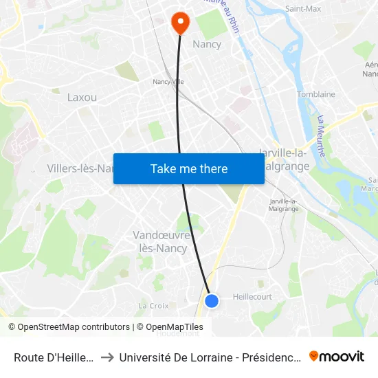 Route D'Heillecourt to Université De Lorraine - Présidence Léopold map