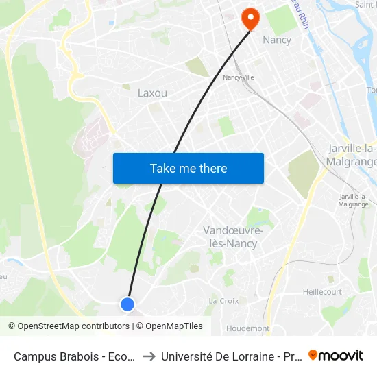 Campus Brabois - Ecoles D'Ingénieurs to Université De Lorraine - Présidence Léopold map