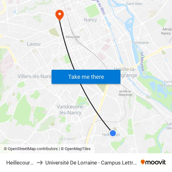 Heillecourt - Mairie to Université De Lorraine - Campus Lettres Et Sciences Humaines map
