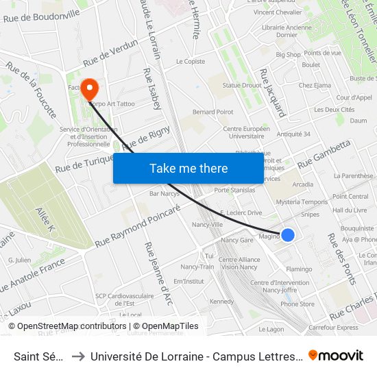 Saint Sébastien to Université De Lorraine - Campus Lettres Et Sciences Humaines map