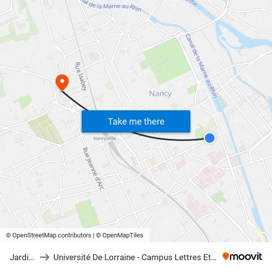 Jardiniers to Université De Lorraine - Campus Lettres Et Sciences Humaines map