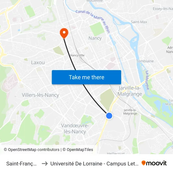 Saint-François D'Assise to Université De Lorraine - Campus Lettres Et Sciences Humaines map