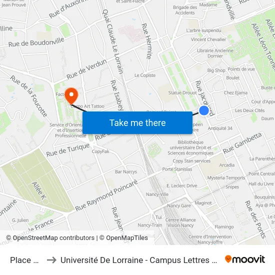 Place Carnot to Université De Lorraine - Campus Lettres Et Sciences Humaines map