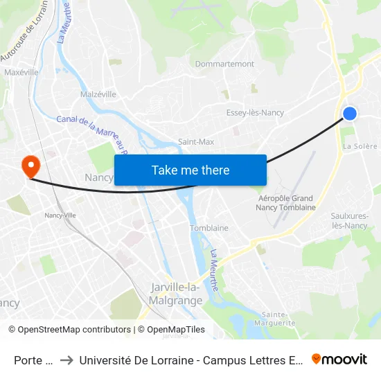 Porte Verte to Université De Lorraine - Campus Lettres Et Sciences Humaines map