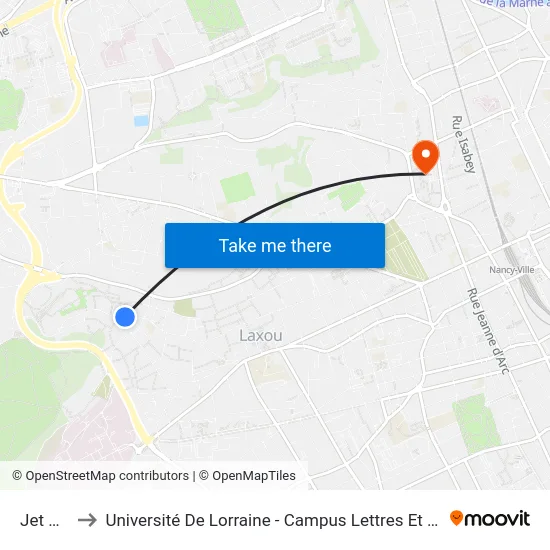 Jet D'Eau to Université De Lorraine - Campus Lettres Et Sciences Humaines map