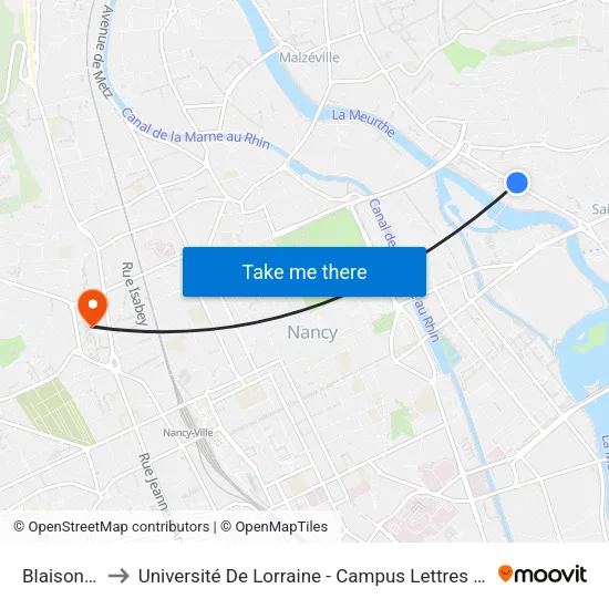 Blaison - Parc to Université De Lorraine - Campus Lettres Et Sciences Humaines map