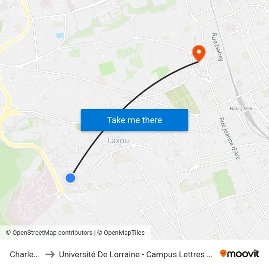 Charles Gide to Université De Lorraine - Campus Lettres Et Sciences Humaines map