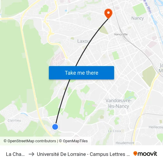 La Champelle to Université De Lorraine - Campus Lettres Et Sciences Humaines map