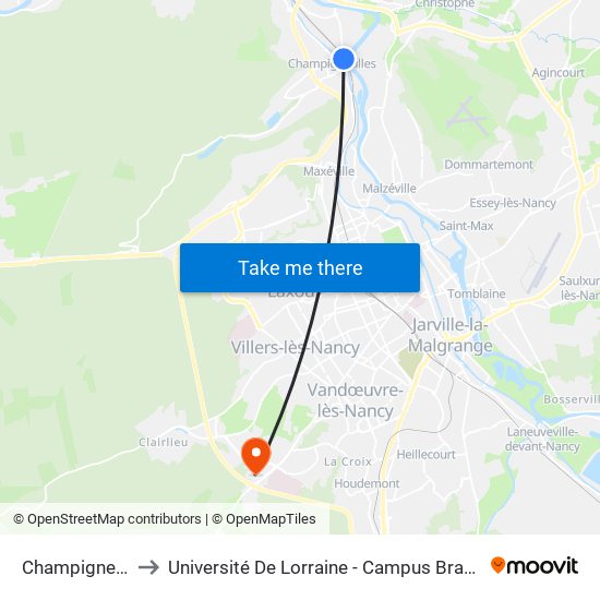 Champigneulles to Université De Lorraine - Campus Brabois Santé map