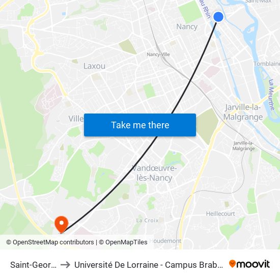 Saint-Georges to Université De Lorraine - Campus Brabois Santé map