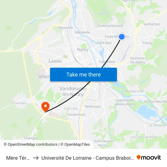 Mère Térésa to Université De Lorraine - Campus Brabois Santé map