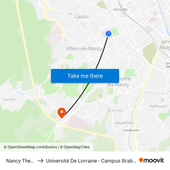 Nancy Thermal to Université De Lorraine - Campus Brabois Santé map