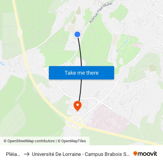 Pléiade to Université De Lorraine - Campus Brabois Santé map
