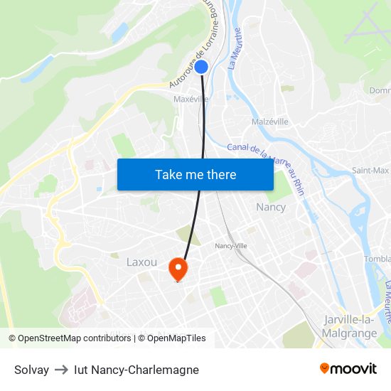 Solvay to Iut Nancy-Charlemagne map