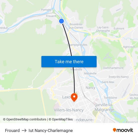 Frouard to Iut Nancy-Charlemagne map