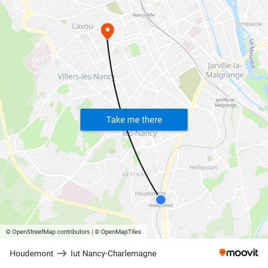 Houdemont to Iut Nancy-Charlemagne map