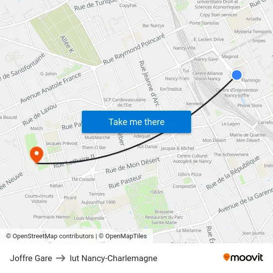 Joffre Gare to Iut Nancy-Charlemagne map