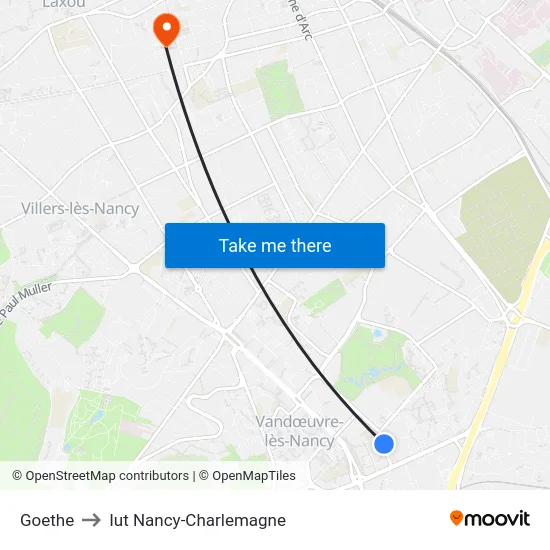 Goethe to Iut Nancy-Charlemagne map