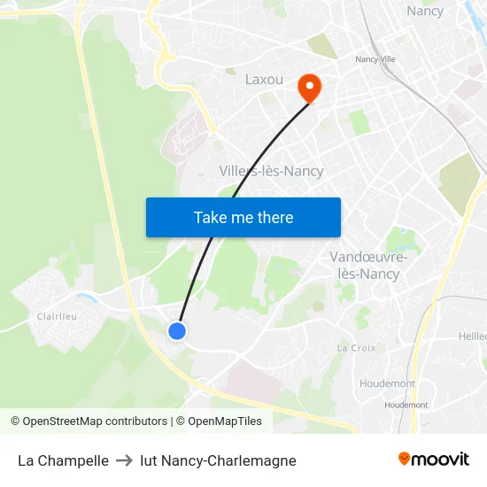 La Champelle to Iut Nancy-Charlemagne map