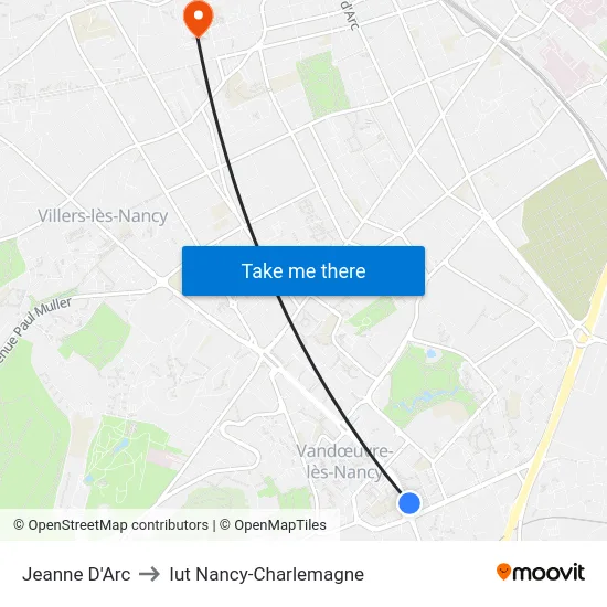 Jeanne D'Arc to Iut Nancy-Charlemagne map
