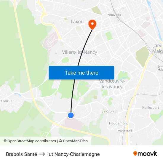 Brabois Santé to Iut Nancy-Charlemagne map