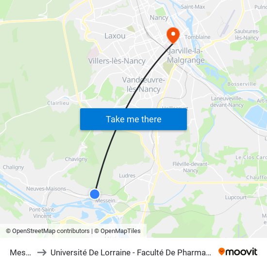 Messein to Université De Lorraine - Faculté De Pharmacie Site Lionnois map