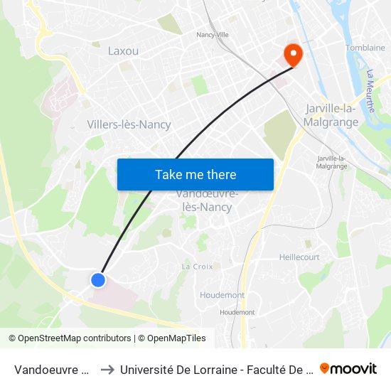 Vandoeuvre Chu Brabois to Université De Lorraine - Faculté De Pharmacie Site Lionnois map