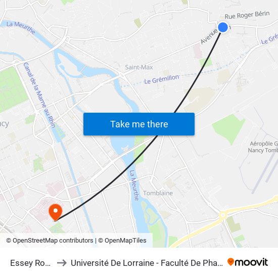 Essey Roosevelt to Université De Lorraine - Faculté De Pharmacie Site Lionnois map