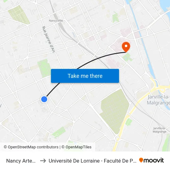 Nancy Artem Vauban to Université De Lorraine - Faculté De Pharmacie Site Lionnois map